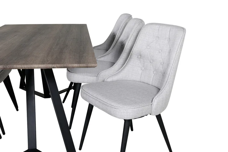 Malvina Matgrupp 180 cm inkl 6 Valera Stolar - Grå/Svart - Möbler - Matplats - Matgrupp & matbord med stolar