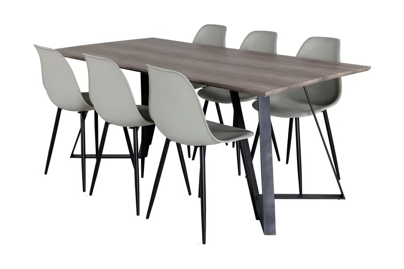Malvina Matgrupp 180 cm inkl 6 Ypas Stolar, Grå/Svart