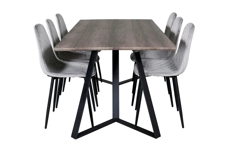 Malvina Matgrupp 180 cm inkl 6 Ypas Stolar - Grå/Svart - Möbler - Matplats - Matgrupp & matbord med stolar