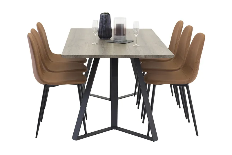 Malvina Matgrupp med 6 Pontus Stol - Grå/Svart/Brun - Möbler - Matplats - Matgrupp & matbord med stolar