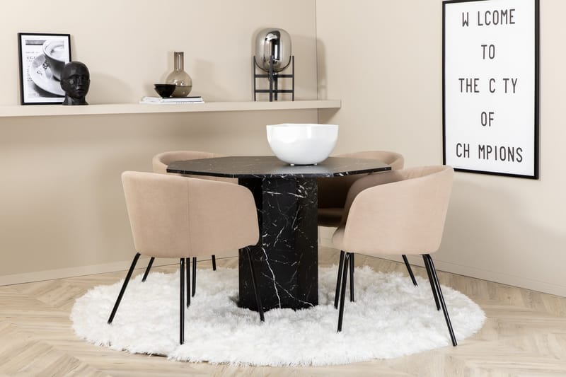 Marbs Matgrupp 110 cm Rund inkl 4 Berita Stolar, Svart/Beige