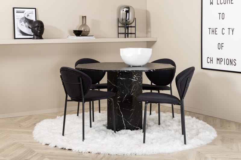 Marbs Matgrupp 110 cm Rund inkl 4 Moncoll Stolar, Svart