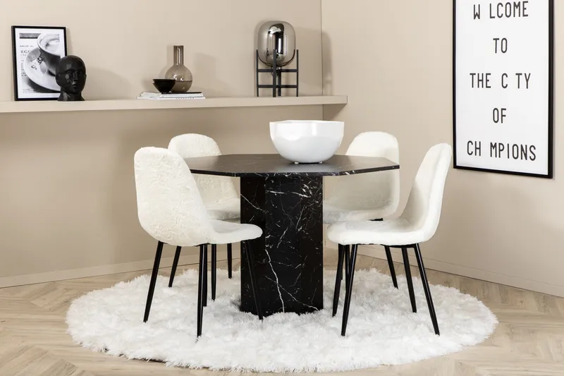 Marbs Matgrupp 110 cm Rund inkl 4 Pontus Stolar, Svart/Vit