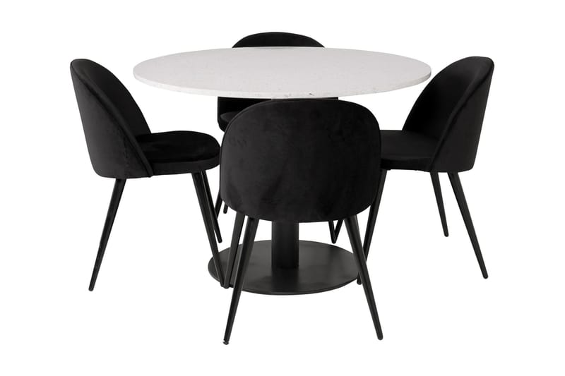 MARROW Matgrupp med 4 CARRERA Köksstol Sammet Vit/Svart - Matgrupp & matbord med stolar