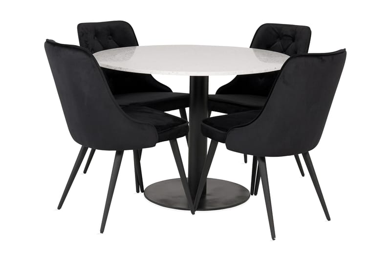 MARROW Matgrupp med 4 CARRERA Lyx Sammetstol Vit/Svart