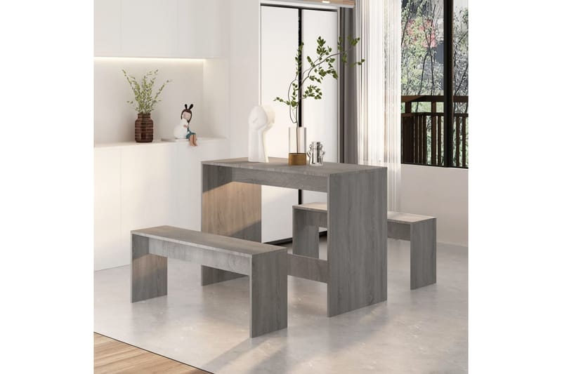Matgrupp 3 delar grå sonoma spånskiva - Grå - Matgrupp & matbord med stolar