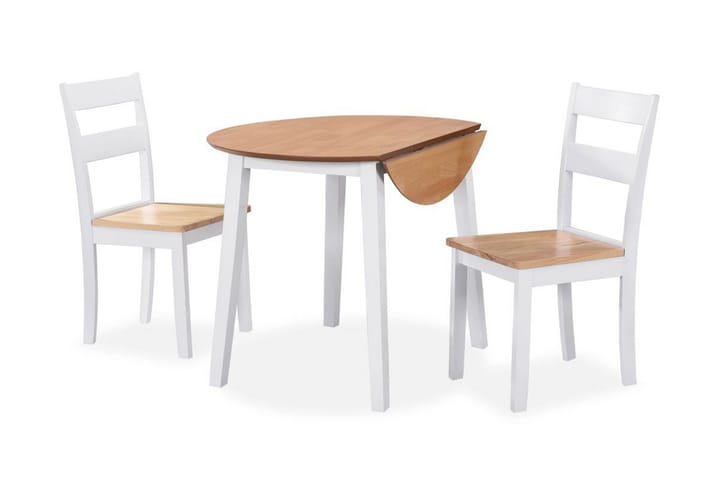 Matgrupp 3 delar MDF och gummiträ vit - Matgrupp & matbord med stolar