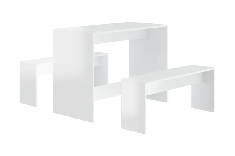 Matgrupp 3 delar vit högglans spånskiva - Vit - Matgrupp & matbord med stolar