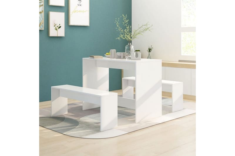Matgrupp 3 delar vit spånskiva - Vit - Matgrupp & matbord med stolar