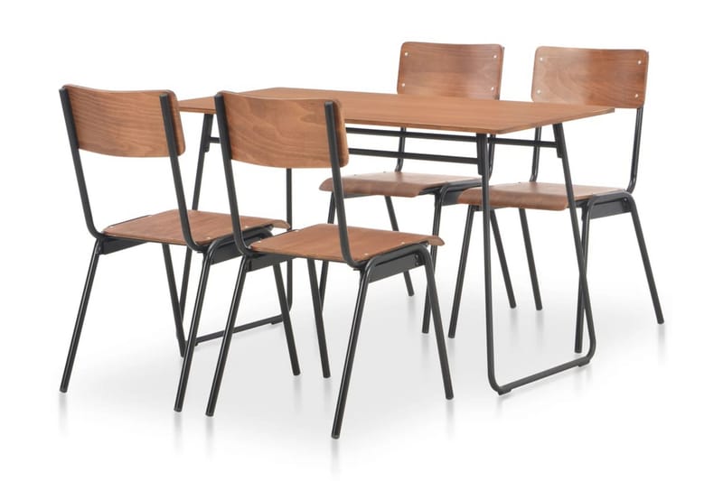 Matgrupp 5 delar massivt plywood stål brun - Brun - Matgrupp & matbord med stolar