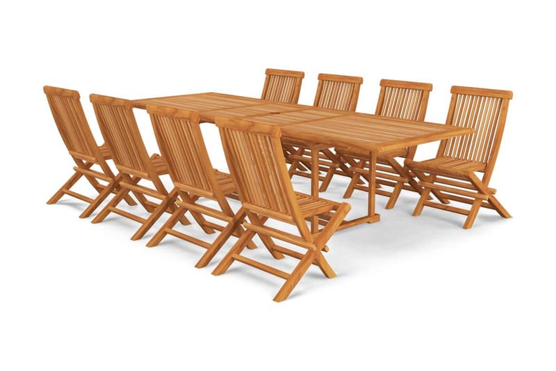 Matgrupp för trädgården 9 delar massivt teakträ - Brun - Matgrupp & matbord med stolar