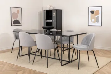 Matgrupp Leria 200 cm inkl 6 Foyos Stolar - Glas/Svart/Grå - Möbler - Matplats - Matgrupp & matbord med stolar
