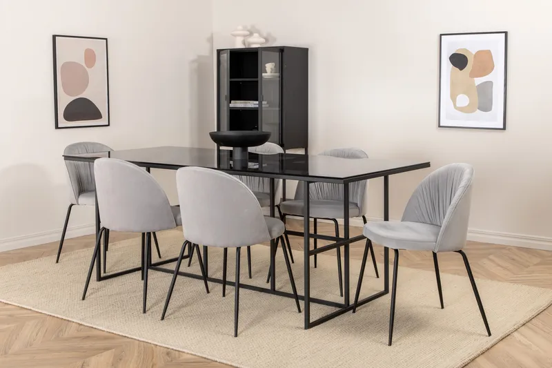 Matgrupp Leria 200 cm inkl 6 Foyos Stolar - Glas/Svart/Grå - Möbler - Matplats - Matgrupp & matbord med stolar