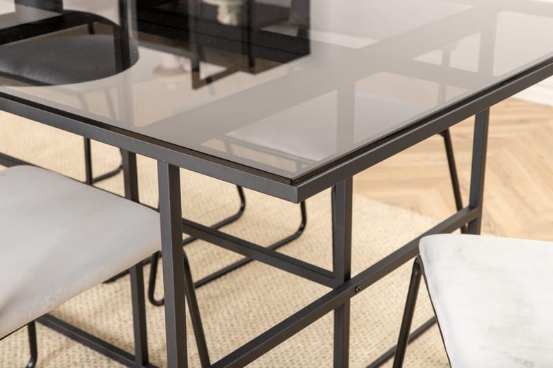Matgrupp Leria 200 cm inkl 6 Kenth Sammetsstolar - Glas/Svart/Ljusgrå - Möbler - Matplats - Matgrupp & matbord med stolar