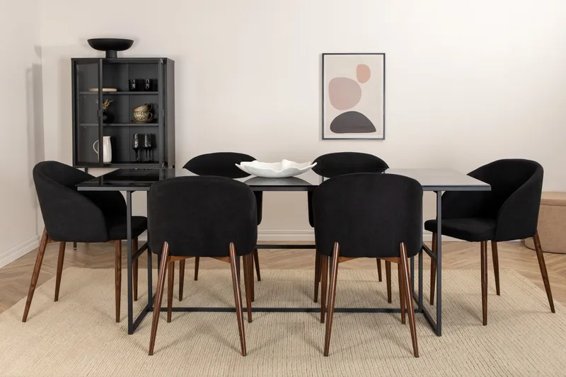 Matgrupp Leria 200 cm inkl 6 Kullersbro Stolar, Glas/Svart/Brun