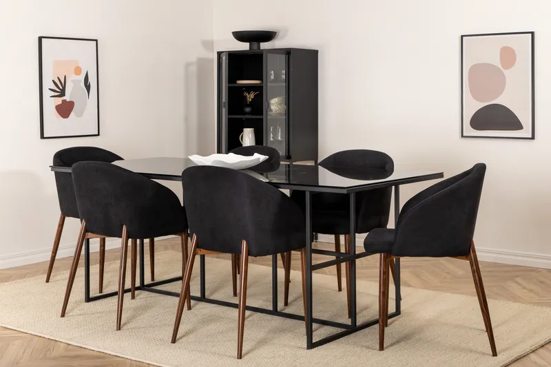 Matgrupp Leria 200 cm inkl 6 Kullersbro Stolar - Glas/Svart/Brun - Möbler - Matplats - Matgrupp & matbord med stolar