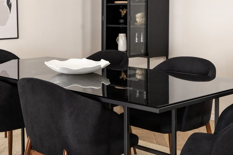 Matgrupp Leria 200 cm inkl 6 Kullersbro Stolar - Glas/Svart/Brun - Möbler - Matplats - Matgrupp & matbord med stolar