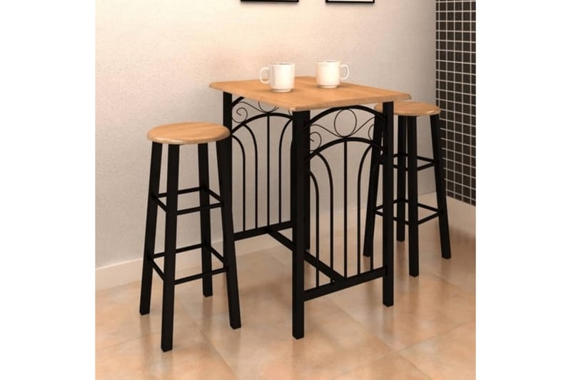 Matgrupp trä och svart stål - Beige - Matgrupp & matbord med stolar