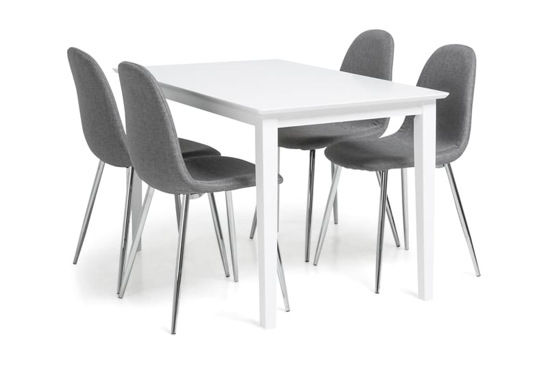 MAXIMILIAN Matbord 120 cm Vit + 4 NIKOLAS Stolar Grå/Krom - Matgrupp & matbord med stolar