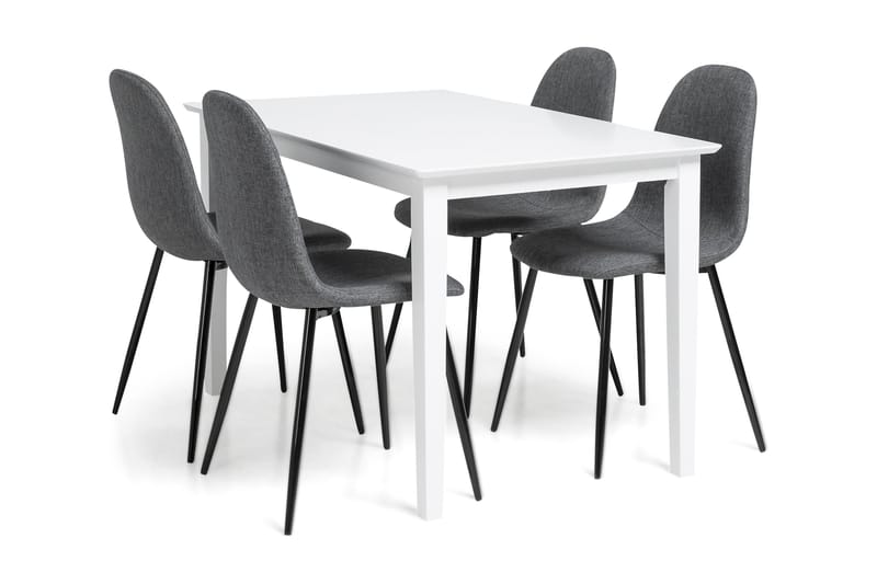 MAXIMILIAN Matbord 120 cm Vit + 4 NIKOLAS Stolar Grå/Svart - Matgrupp & matbord med stolar