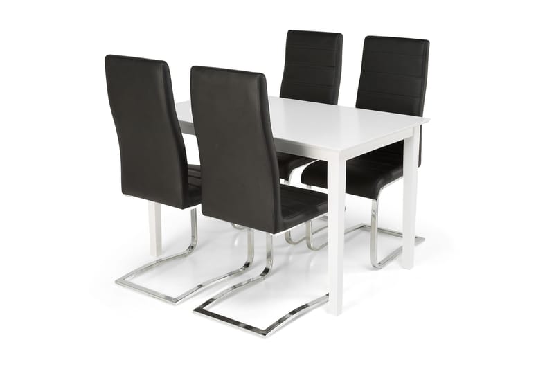 MAXIMILIAN Matbord 120 cm Vit + 4 SALA Stolar Svart - Matgrupp & matbord med stolar