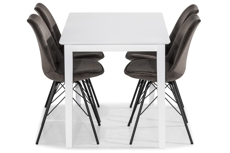 MAXIMILIAN Matbord 120 cm Vit + 4 ZENIT Stolar Sammet Grå - Matgrupp & matbord med stolar