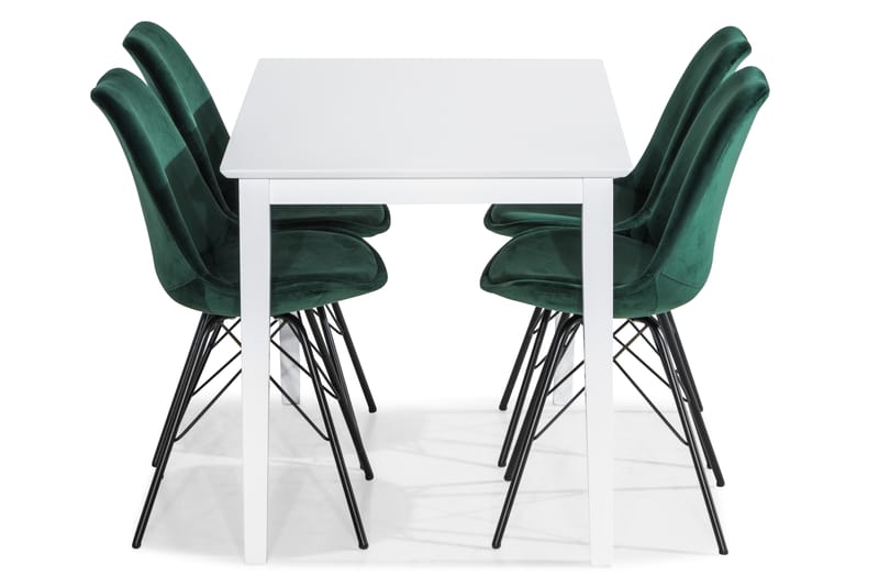MAXIMILIAN Matbord 120 cm Vit + 4 ZENIT Stolar Sammet Grön - Matgrupp & matbord med stolar