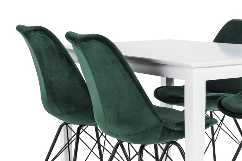 MAXIMILIAN Matbord 120 cm Vit + 4 ZENIT Stolar Sammet Grön - Matgrupp & matbord med stolar