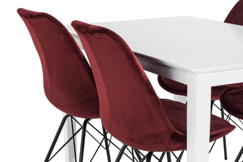 MAXIMILIAN Matbord 120 cm Vit + 4 ZENIT Stolar Sammet Röd - Matgrupp & matbord med stolar