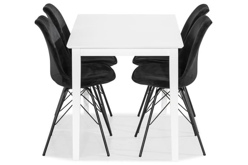 MAXIMILIAN Matbord 120 cm Vit + 4 ZENIT Stolar Sammet Svart - Matgrupp & matbord med stolar