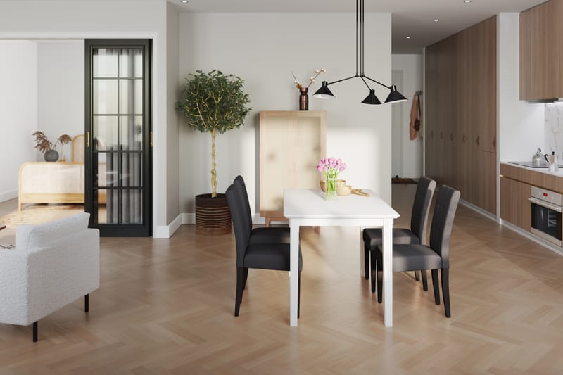 MELROSE Matbord + 4 STILO Stol Vit/Mörkgrå - Matgrupp & matbord med stolar