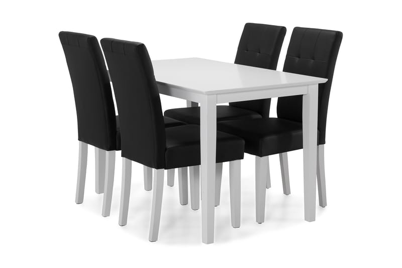 MELROSE Matbord + 4 STILO Stol Vit/Svart PU - Matgrupp & matbord med stolar