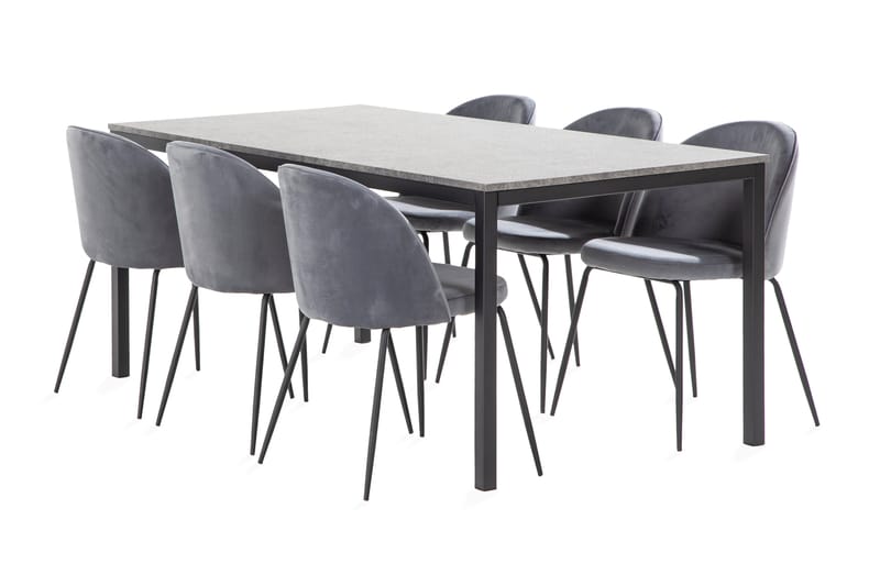 MITA Matbord 180 cm Grå + 6 SANDRO Matstolar - Matgrupp & matbord med stolar