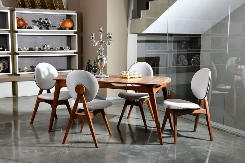 MITJA Matgrupp 160 cm Valnöt/Cream + 4 matstolar - Matgrupp & matbord med stolar