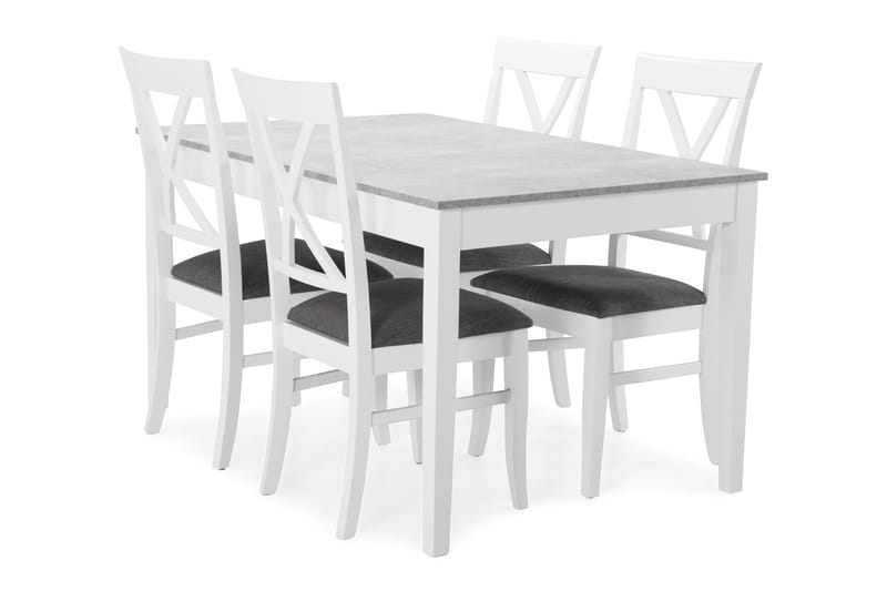 MORGAN Matbord 140 Ljusgrå/Vit + 4 HAILEY Stol Vit - Matgrupp & matbord med stolar