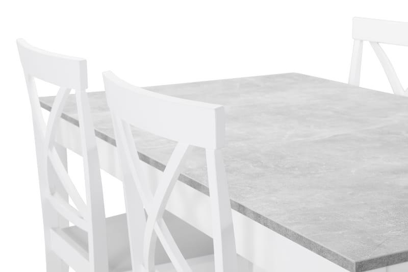 MORGAN Matbord 140 Ljusgrå/Vit + 4 KABUSA Stol Vit - Matgrupp & matbord med stolar