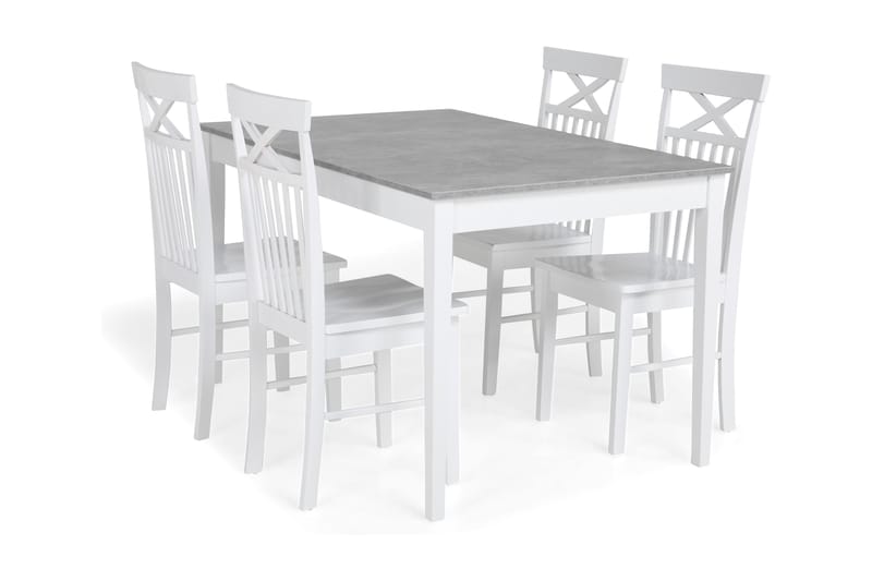 MORGAN Matbord 140 Ljusgrå/Vit + 4 MAXIMILIAN Stol Vit - Matgrupp & matbord med stolar