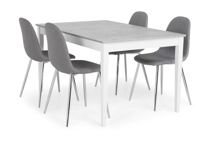 MORGAN Matbord 140 Ljusgrå/Vit + 4 NIKOLAS Stol Grå/Krom - Matgrupp & matbord med stolar