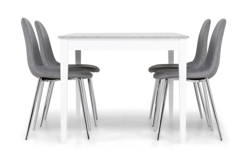 MORGAN Matbord 140 Ljusgrå/Vit + 4 NIKOLAS Stol Grå/Krom - Matgrupp & matbord med stolar