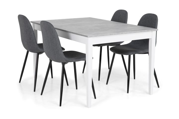 MORGAN Matbord 140 Ljusgrå/Vit + 4 NIKOLAS Stol Grå/Svart - Matgrupp & matbord med stolar