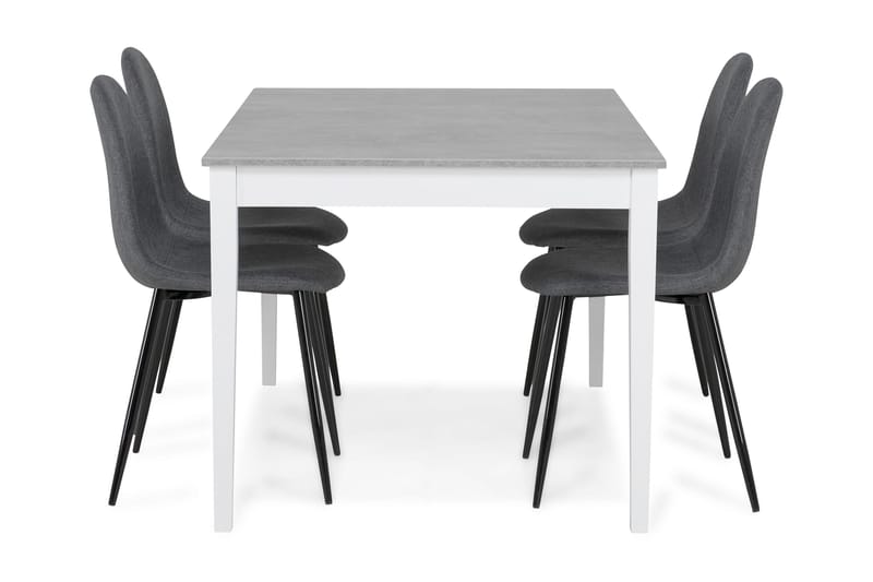 MORGAN Matbord 140 Ljusgrå/Vit + 4 NIKOLAS Stol Grå/Svart - Matgrupp & matbord med stolar