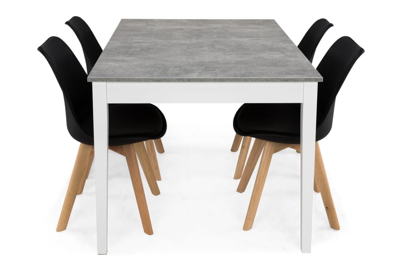MORGAN Matbord 140 Ljusgrå/Vit + 4 SANNA Stol Svart/Ek - Matgrupp & matbord med stolar
