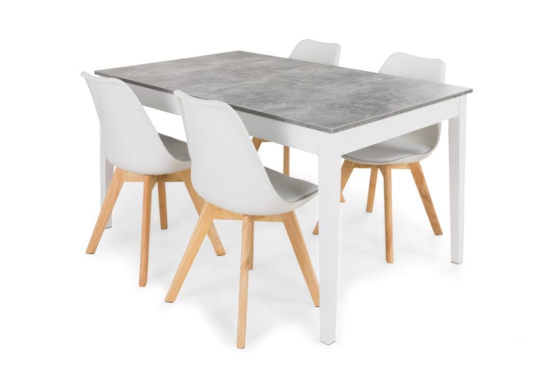 MORGAN Matbord 140 Ljusgrå/Vit + 4 SANNA Stol Vit/Ek - Matgrupp & matbord med stolar