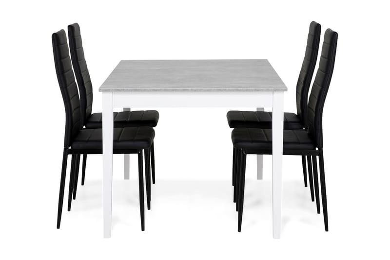 MORGAN Matbord 140 Ljusgrå/Vit + 4 TEKLA Stol Svart - Matgrupp & matbord med stolar
