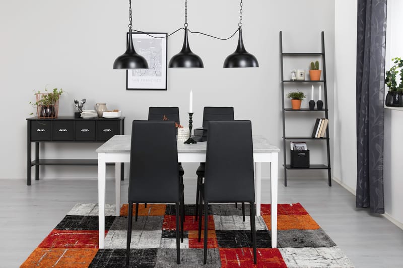 MORGAN Matbord 140 Ljusgrå/Vit + 4 TEKLA Stol Svart - Matgrupp & matbord med stolar