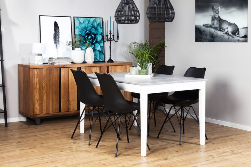 MORGAN Matbord 140 Ljusgrå/Vit + 4 ZENIT Stol Svart - Matgrupp & matbord med stolar