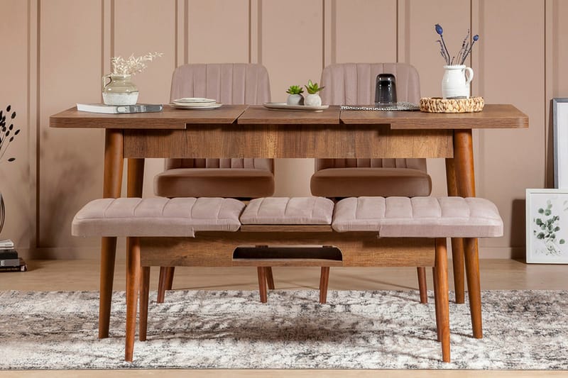 MUNDIN Förlängningsbar Matgrupp 129 cm Vit/Mörkbrun - Matgrupp & matbord med stolar