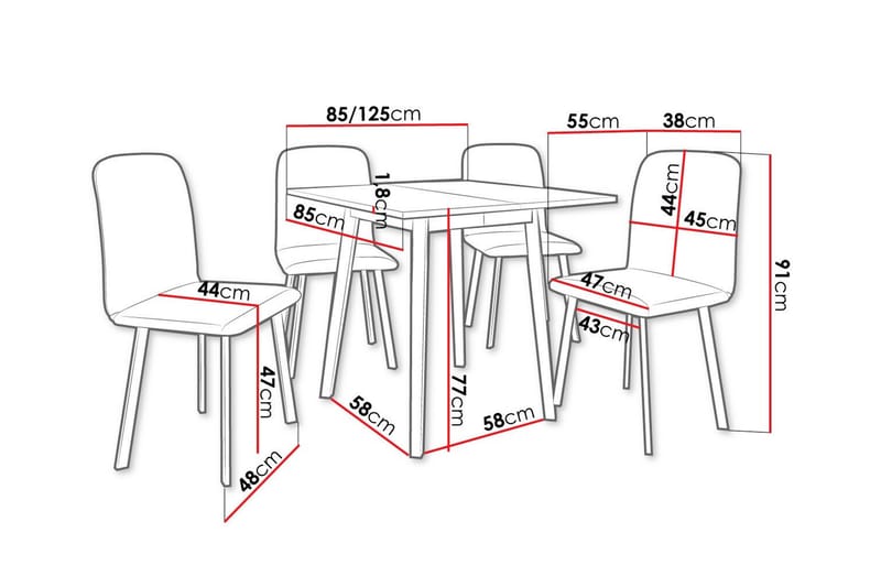 Narberth Matgrupp Svart/Röd - Möbler - Matplats - Matgrupp & matbord med stolar