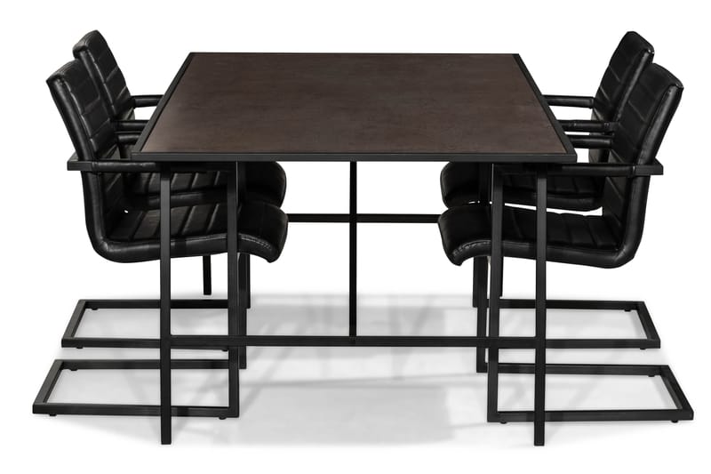 NEVA Bord + 4 HENRY Stol Svart/PU/Vintage Svart - Matgrupp & matbord med stolar