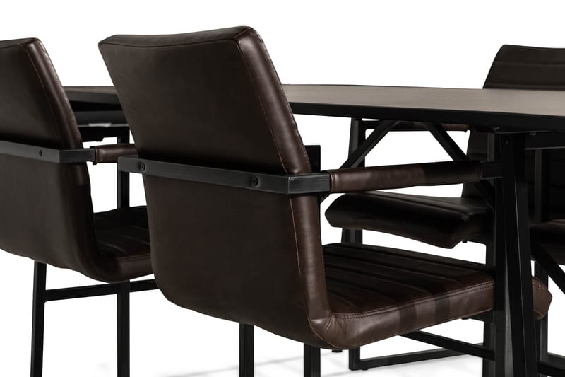 NEVA Bord + 6 HENRY Stol Svart/PU/Vintage Mörkbrun - Matgrupp & matbord med stolar